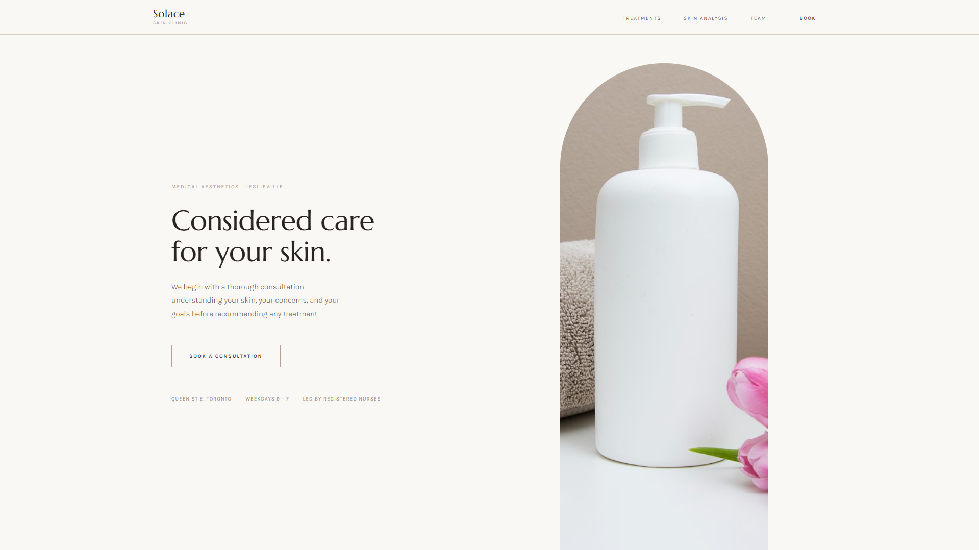 Solace Skin Clinic — website by Hexa Media
